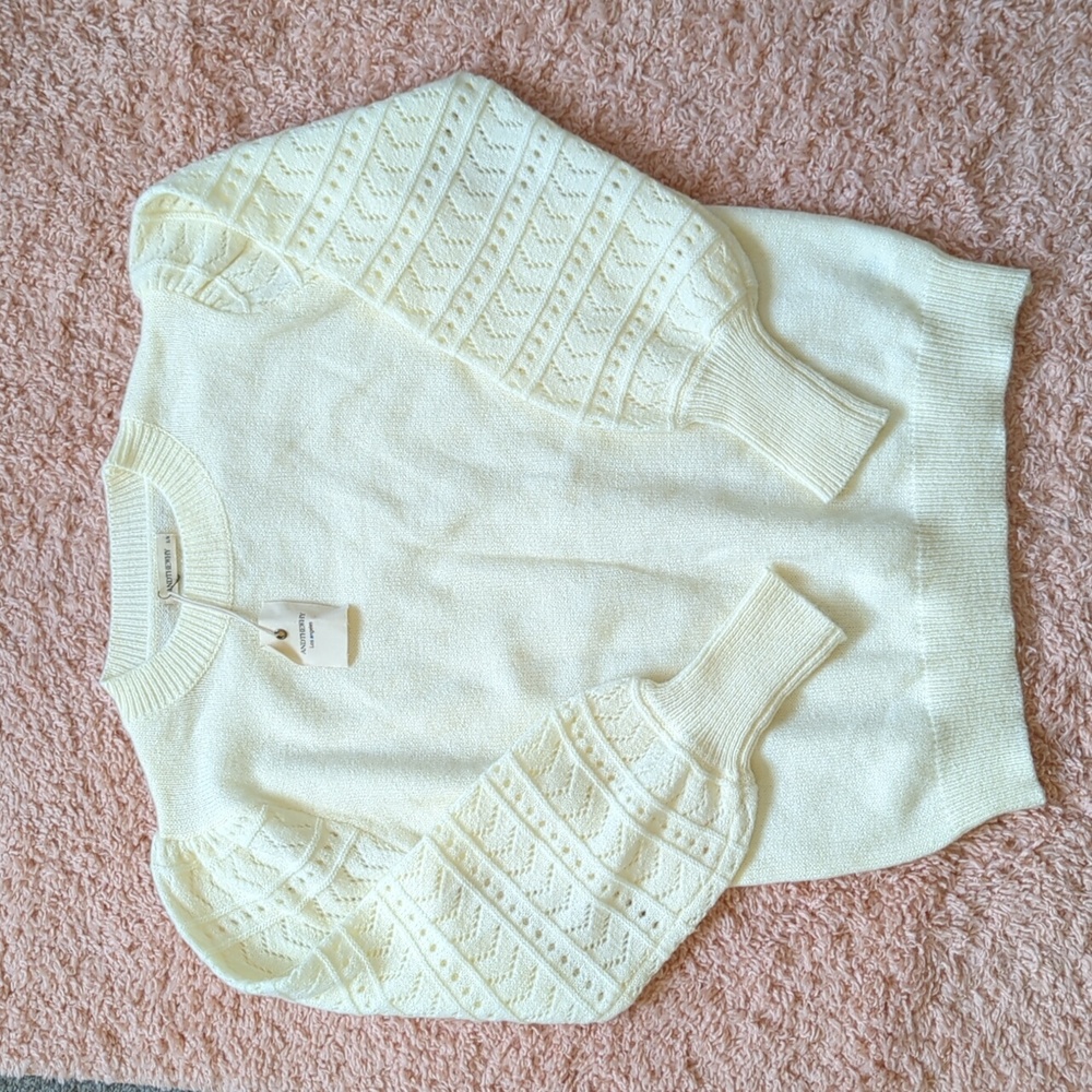 Elegant Cream Sweater with Lace Sleeves